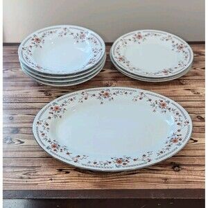 Dynasty China Fine Porcelain Rust Floral Replacement Platter Bowl Salad Plates